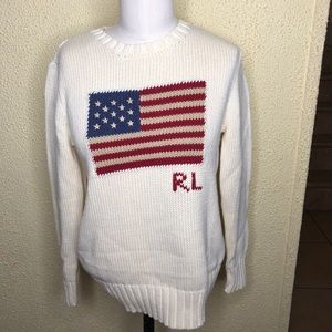 American Flag Cable Knit Polo Sweater ‼️